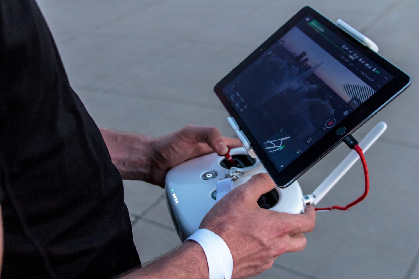 Man using drone tablet