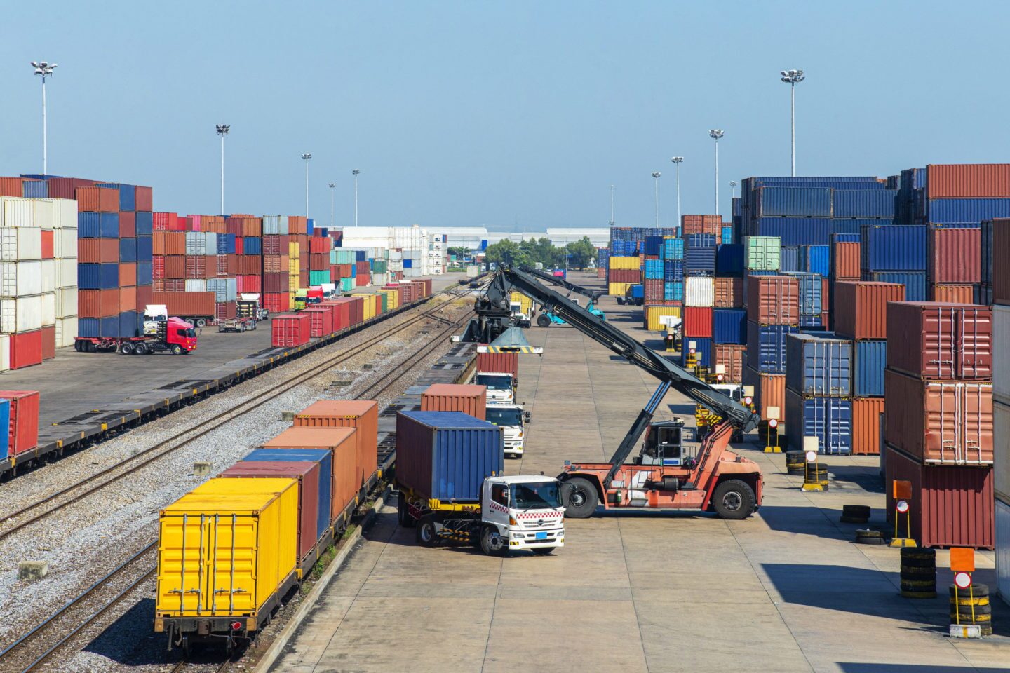 Manufacturing shipping containers stacked at port